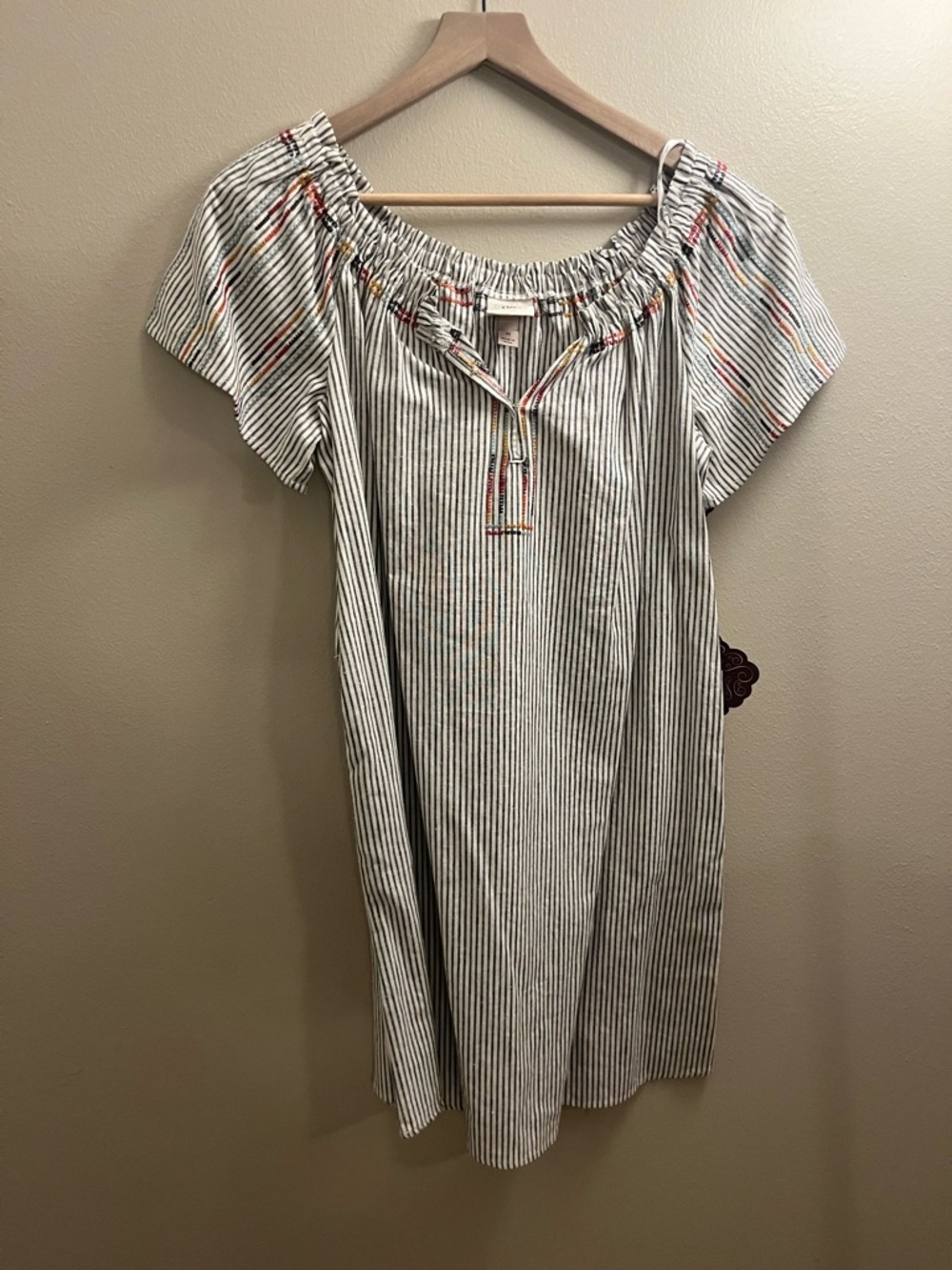 Knox Rose White Navy Striped Top with Multicolor Embroidery